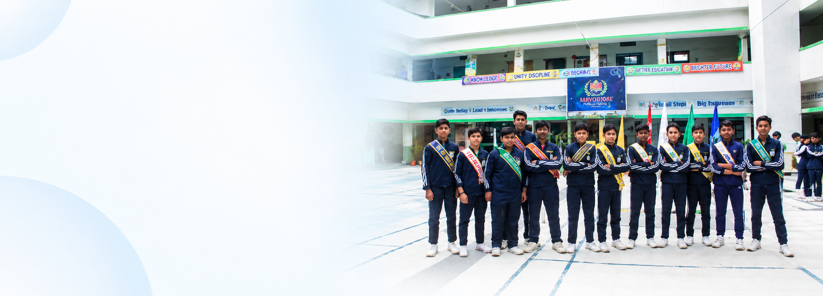 Student council members with sashes at the Sarvodaya Public School Investiture Ceremony